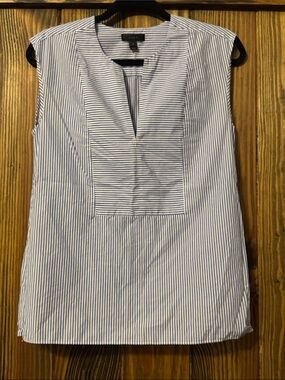 J. Crew Blue and White Striped Sleeveless Popover Blouse Size 2